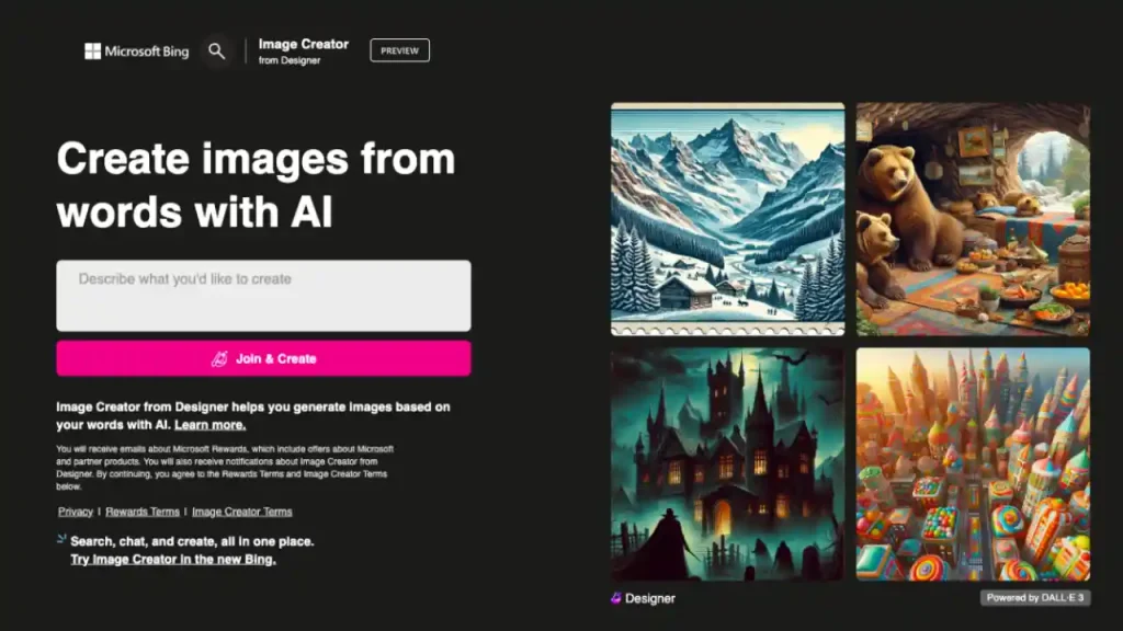 Bing Image Creator AI Photos Text Prompts
